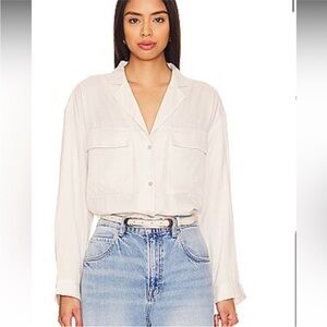 Pistola Off-white long sleeve silky blouse with camp collar